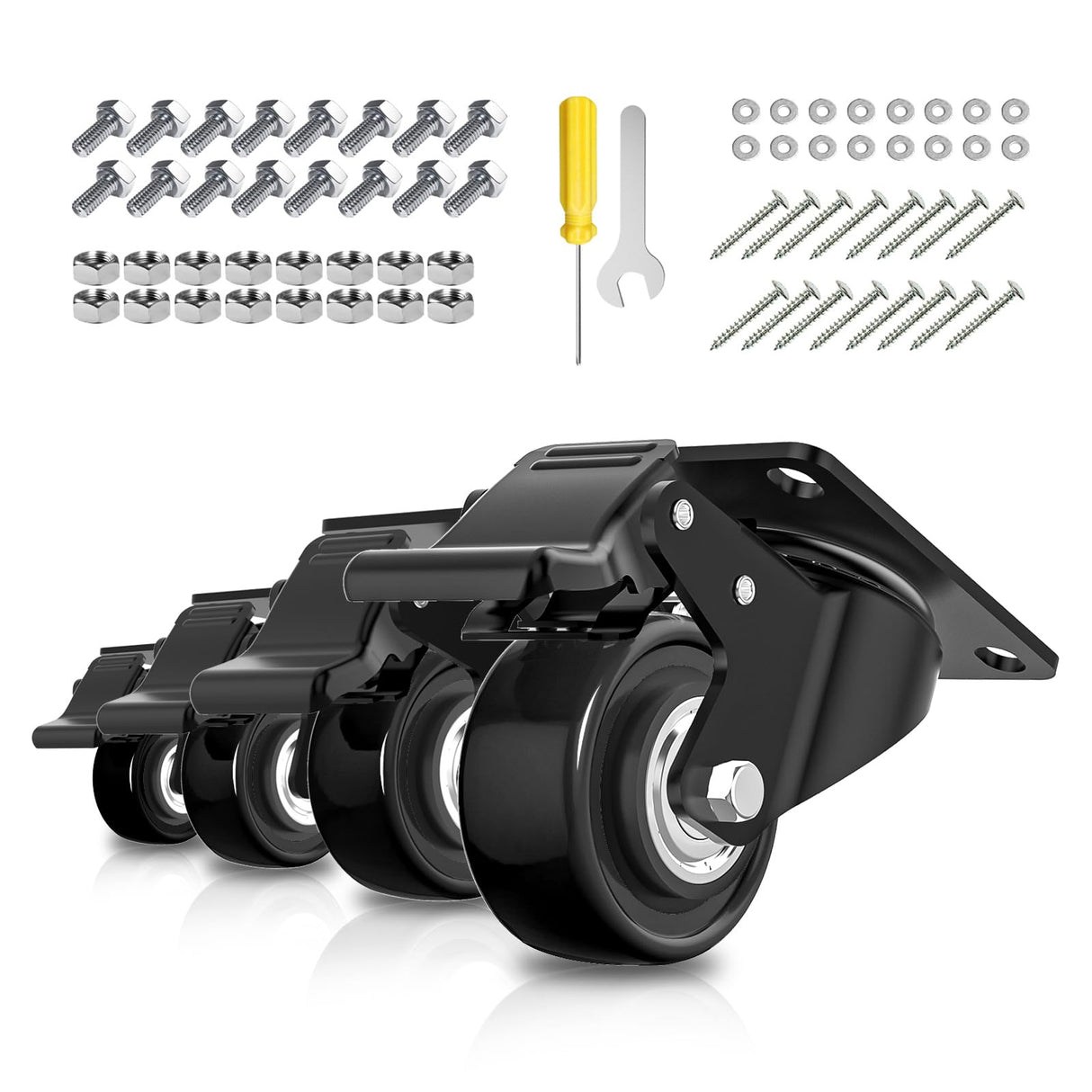 2 Inch Caster Wheels Heavy Duty, Casters Set of 4 with Brake, Locking Industrial Swivel Top Plate Casters Wheels and Load 800lbs for Furniture and Workbench Cart(Two Hardware Kits Include) Chaxtr