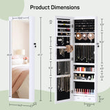 Zibbizo Jewelry Organizer Cabinet, 47.2-Inch Lockable Jewelry Armoire with Full-Length Mirror, Wall or Door-Mounted, Large Storage with 6 LEDs, 3.85" D x 14.25" W x 47.24" H, White Zibbizo