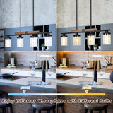 Dining Room Light Fixture Over Table, Farmhouse 4-Light Kitchen Island Lighting, Modern Wood Chandelier with Adjustable Height, Large Industrial Black Pendant Lights Ceiling Hanging for Living Room VenzBlomia