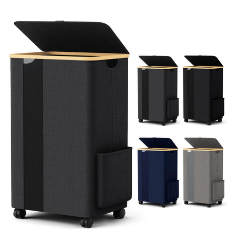 BlissTotes 75L Laundry Basket Slim Laundry Hamper with Wheels Lid, Collapsible Laundry Hampers, Laundry Bin, Clothes Hamper Basket with Internal Support & Handles for Bathroom, Bedroom (Gray) BlissTotes