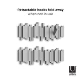 Umbra Sticks Wall-Mounted Coat Rack Rail Hook with 5 Retractable Pegs – Modern, Space-Saving Storage Organizer, Grey Umbra