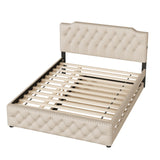 Merax Modern Upholstered Plattform Bed with Trundle and 2 USB Ports, Queen Linen Bed Frame with Wingback No Box Spring Needed Beige Merax