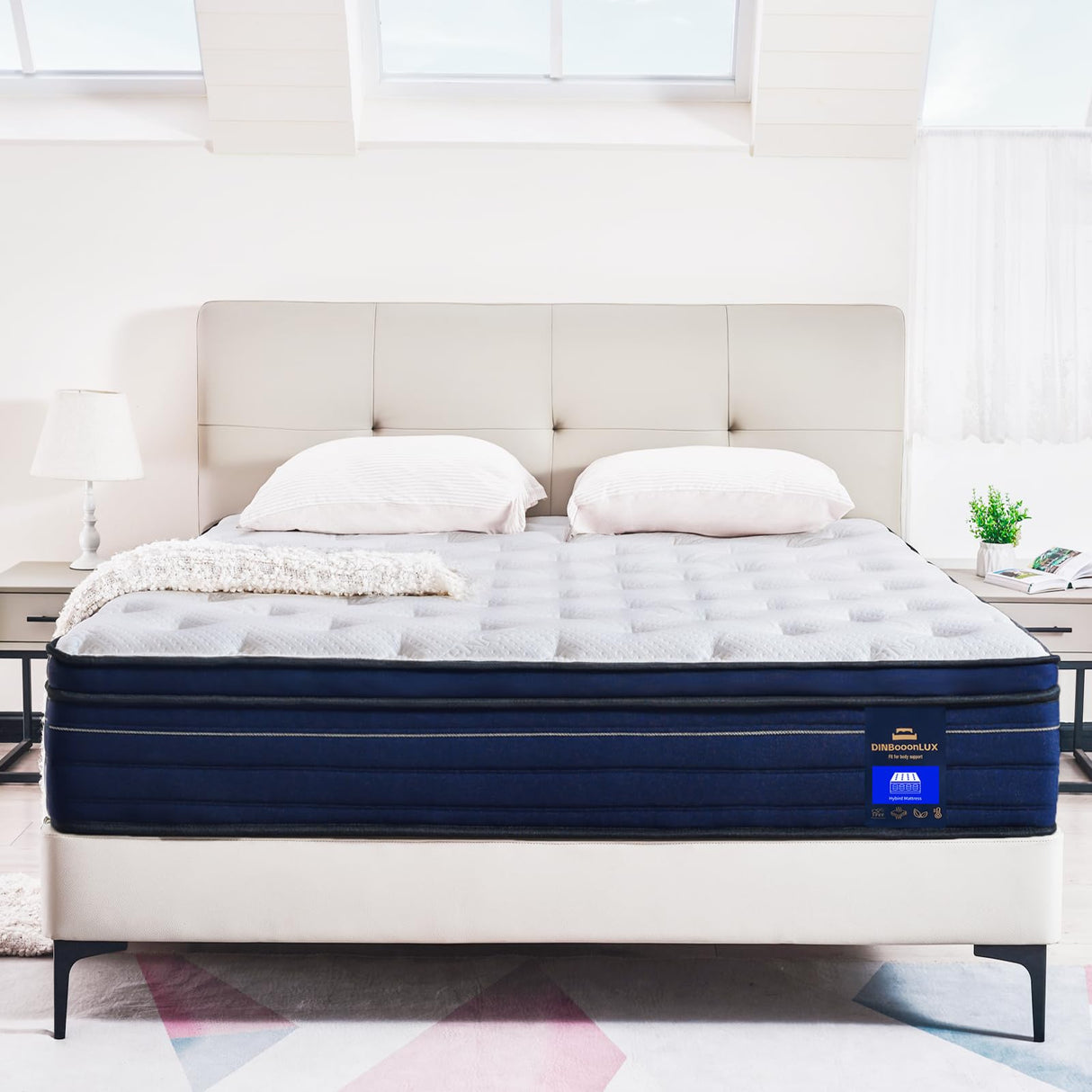 Queen Mattress,14 Inch Gel Memory Foam Hybrid Mattress in a Box,Motion Isolation Individually Pocket Innerspring ,Pressure Relief,Back Pain Relief,Breathable,Medium Firm,Non-Fiberglass Mattress DINBooonLUX