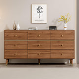 Chrangmay 9 Drawer Dresser,63" Wide Mid Century Modern Chest of Drawers,Wooden Bedroom Drawer Dresser with 9 Storage Drawers for Bedroom, Living Room,with Anti-Tipping Device,Walnut Chrangmay