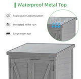 68''x33''x20'' Outdoor Wooden Storage Shed with Metal Top Tall Vertical Tool Cabinet for Backyard Garden Patio Lawn (Grey) Mederlo