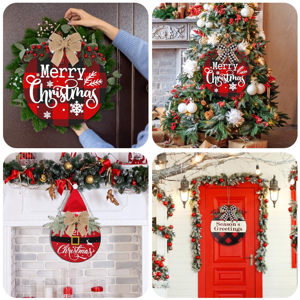 DIYDEC 6 Pack Round Wood for Crafts 12 Inch Unfinished Wood Slices Blank Wooden Door Hanger Sign Wooden Circles Discs with Bows Twine Glue Point for DIY Crafts Painting Christmas Home Holiday Decor DIYDEC