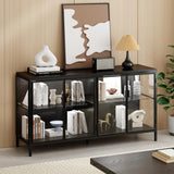 FUFU&GAGA Sideboard Buffet with LED Lights, Glass Doors, Modern Display Cabinet with Glass Shelves, Black Cupboard Credenza with Metal Legs, for Living Room Kitchen, 55.1”W x 15.7”D x 29.5”H FUFU&GAGA