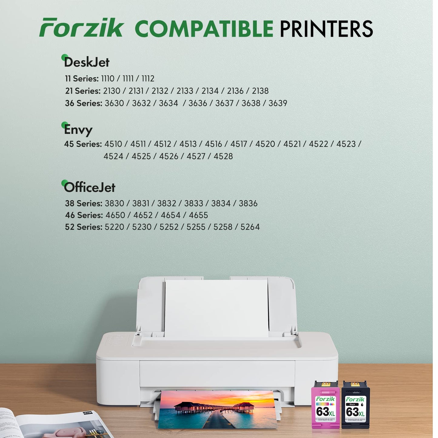 Forzik Remanufactured 63XL Ink Cartridge Replacement for HP Ink 63 63XL Works with OfficeJet 3830 4650 4652 5255 Envy 4520 5540 DeskJet 1110 2130 Printer(1Black,1Color,2 Pack)