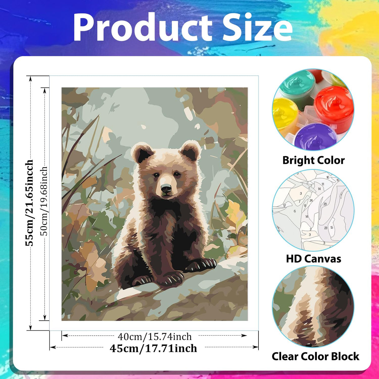 xcemhil Bear Paint by Numbers Kit for Adults, Paint by Number Animals, Bear Paint by Numbers Kit for Adults Beginner for Gift and Home Wall Decor 16x20 Inch xcemhil