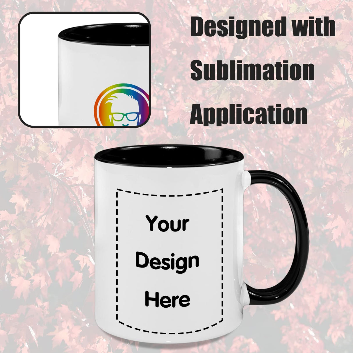 MR.R 11oz Sublimation Blank Coffee Mugs,Cup Blank White Mug Cup with Black Color Mug Inner and Handle,Set of 2 MR.R