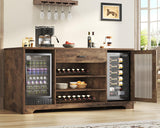 HSH Bar Cabinet with Mini Fridge Space, 70.9” Large Wood Wine Cabinet with Cooler Space, Farmhouse Long Liquor Cabinet with Drawer Storage, Metal Sideboard Buffet for Kitchen Dining Room, Rustic Brown HSH