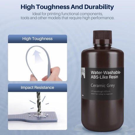 ELEGOO Water Washable ABS-Like Resin, 3D Printer Resin with High Toughness, Low Viscosity and High Precision, 405nm Rapid UV-Curing Photopolymer Resin, Smoky Black 1000g ELEGOO