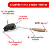 XUDAKAIXIN Grill Brush Bristle Free,Unique Steel Fibers Pad Perfect for Grill Grates/Blackstone Griddle - with Strong Stainless Steel Wooden Handle and 1 Cleaning Head,Grill Brush for Outdoor Grill XUDAKAIXIN