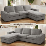 PARKOL 102" L-Shaped Sectional Couch with Storage, Sofa with Reversible Chaise, USB Type-C Charging, Chenille Fabric, Removable Cushion Covers, for Small Space, Apartment, Living Room, Light Gray PARKOL