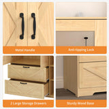 CORAZAZA 72" Armoire Wardrobe Closet with Mirror Door,3 Doors Farmhouse Bedroom Armoire with Drawers and Adjustable Shelves,Wooden Armoire Wardrobe Closet with Hanging Rod for Bedroom(Natural) CORAZAZA