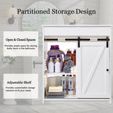 30" Farmhouse Bathroom Vanity with Sink, Bathroom Vanity w/Sliding Barn Door, Modern Bathroom Cabinet w/3 Drawers & Adjustable Shelves,Floor Standing Bathroom Vanity w/Metal Handle, White Aitjunz