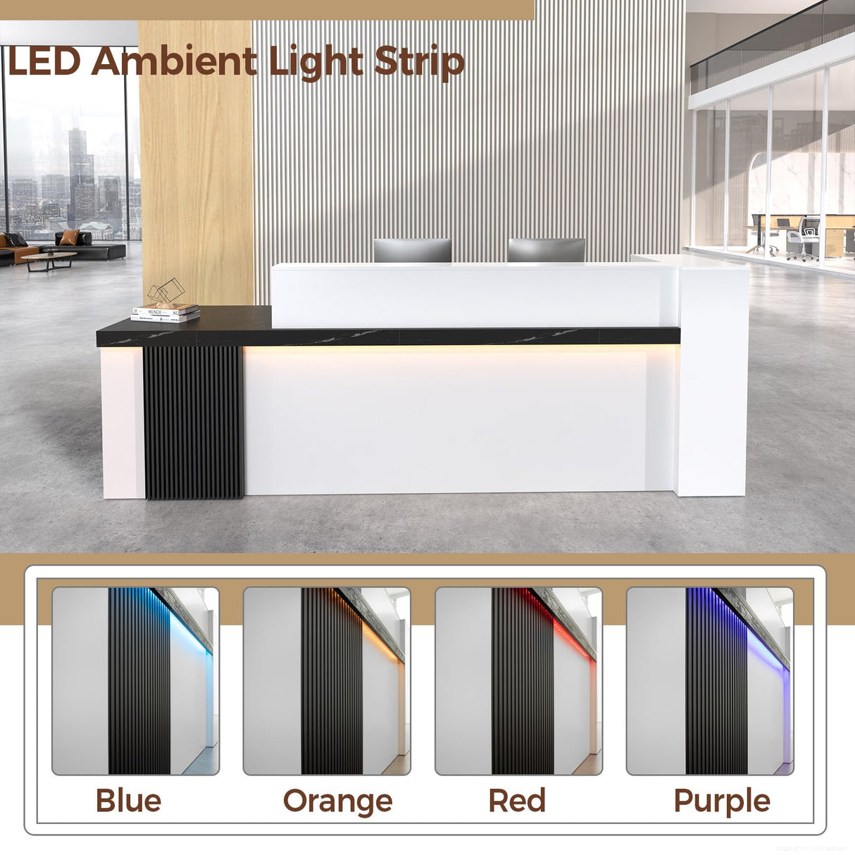 Nuipesn Modern L Shape Reception Desk with Storage – Front Desk Reception Counter with Double-Layer Countertop, Drawer & Open Shelf, for Office, Salon, (Black Grain+White Grain/Left, 71"L*24"W*39"H) Nuipesn