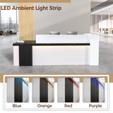 Nuipesn Modern L Shape Reception Desk with Storage – Front Desk Reception Counter with Double-Layer Countertop, Drawer & Open Shelf, for Office, Salon, (Black Grain+White Grain/Left, 71"L*24"W*39"H) Nuipesn