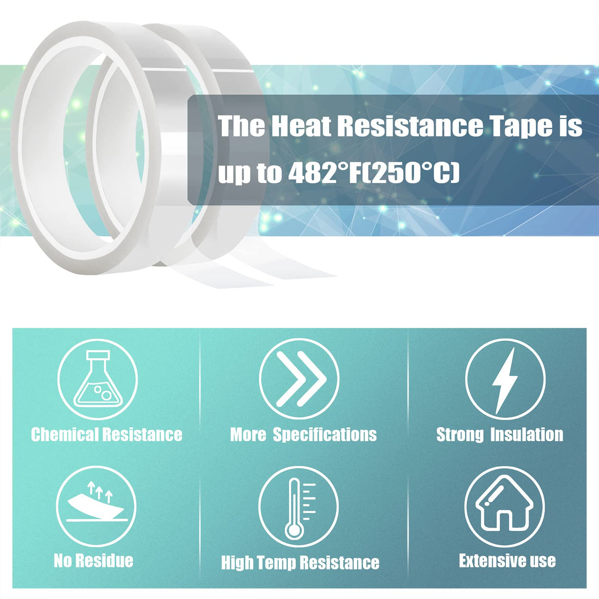 MEBMIK 2 Rolls 20mm x33m(108ft) Clear Heat Tape,Transparent High Temperature Heat Resistant Tape,Heat Transfer Tape for Heat Press and Sublimation,Heat Transfer Vinyl,No Residue MEBMIK