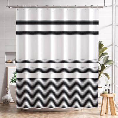 AmazerBath Shower Curtain, Washable Cloth Black Shower Curtain Sets with 12 Shower Curtain Hooks, Fabric Rustic Black and White Striped Shower Curtain, Farmhouse Bathroom Shower Curtain, 72x72 Inches
