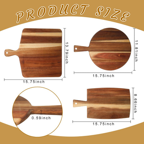 Zhehao 3 Pcs Acacia Wood Cutting Board Set Chopping Board with Handle for Charcuterie Cheese Board Meat Bread Chopping Blocks Vegetables Fruit Zhehao