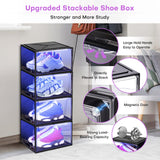 Oltraman Shoe Storage Organizer for Closet, Foldable Shoe Boxes Rack 2 pack, Clear Plastic Stackable Containers Bins Holder, Magnetic Sneaker Shelf for Sneakerheads with LED Lights (Black) Oltraman