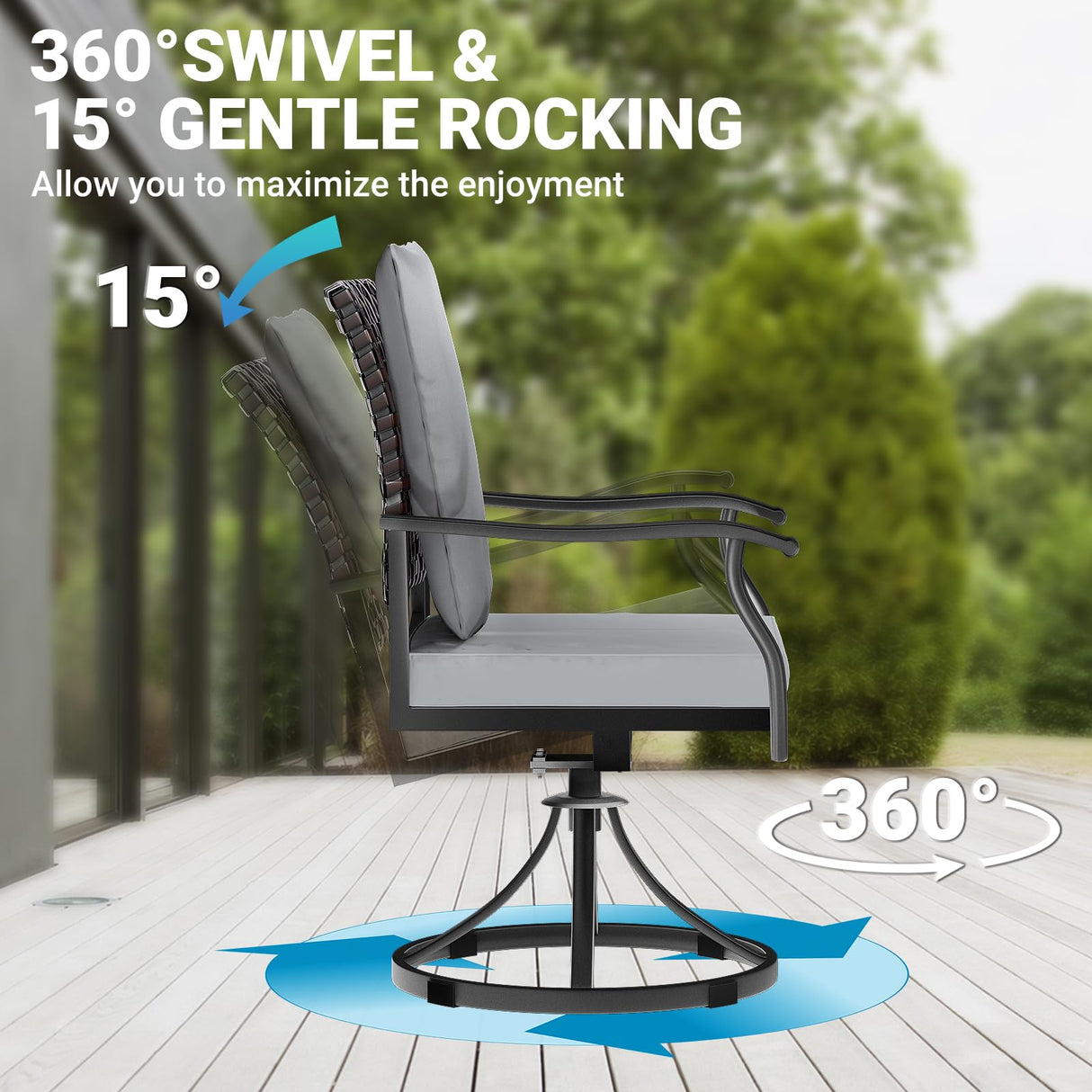 LEVELEVE 5 Piece Outdoor Patio Dining Set with 4 Swivel Dining Chairs & 1 Large Square Dining Table,Bistro Furniture Set for Lawn, Garden, Deck, Backyard and Porch LEVELEVE