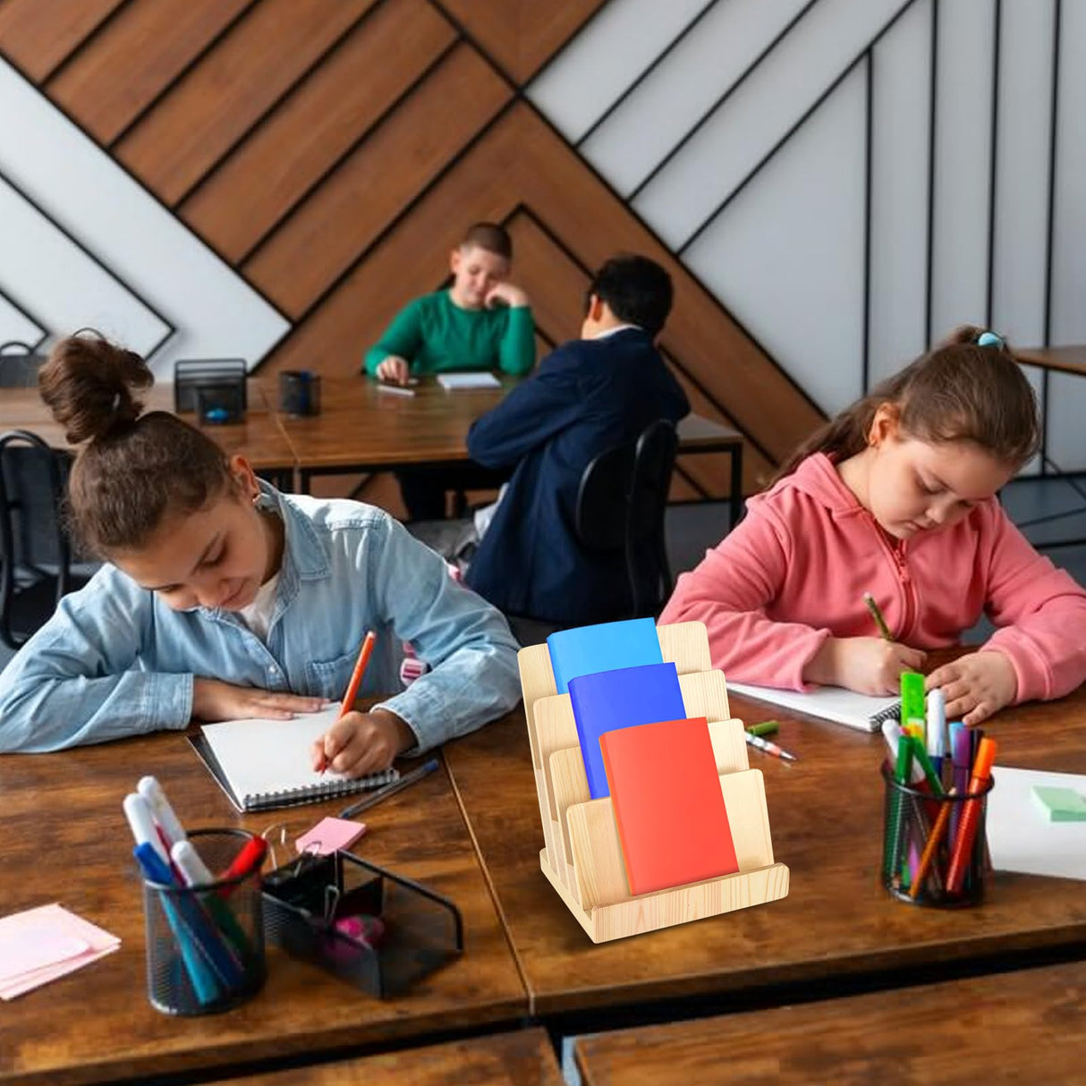 DLUGOPIS 4 Tier Wood Brochure Holder 8.5 x 11Magazine Display Rack Brochure Display Stand Literature Holder Pamphlet Display Stand Magazine Organizer Flyer Display Holder for Table Counter DLUGOPIS