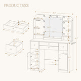 HEXCELEN 42.5" Large Vanity Desk，Dressing Table with Mirror and LED Light, Power Strip, 4 Drawers, 2 Open Storage Cabinets, and Jewelry Storage for Bedrooms, White HEXCELEN