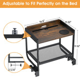 CAORE 2 Tier Bedside Shelf, Loft&Bunk Bed Table, Clip-On Nightstand for Small Spaces,College Dorm Essentials,Bunk Bed Shelf for Storing Water/Books/Tablets（Brown） CAORE