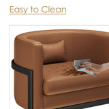 Apeaka Brown Faux Leather Barrel Accent Chair Modern Upholstered Armchair for Living Room Bedroom Single Sofa Chair Club Side Chairs Apeaka