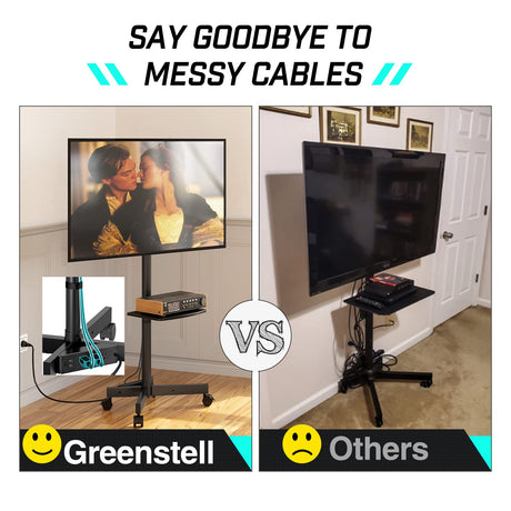 GREENSTELL TV Stand with Power Outlet, Mobile TV Cart on Wheels for 23-60 inch LED LCD Flat Curved Panel Screen TVs, up to 88 lbs, Height Adjustable Rolling TV Stand with AV Shelf, Max VESA 400x400mm GREENSTELL