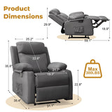 Korser Recliner Chair, Small Recliners for Small Spaces, Manual Recliner with Cup Holders and Side Pockets, Reclining Chair, Chairs for Living Room, Bedroom, Nursery, Darkgrey Korser