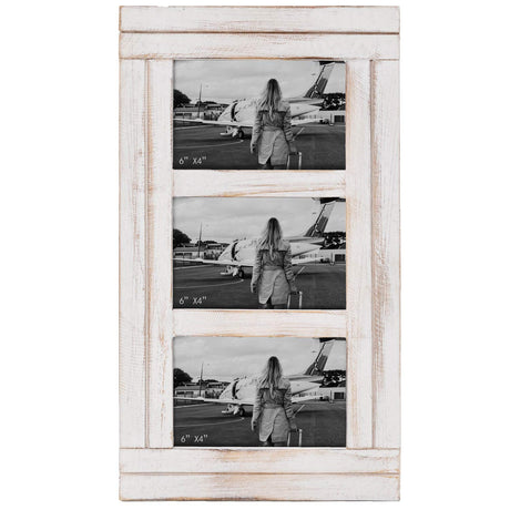 RiteSune 3 Picture Frames 4x6 for Wall, Photo Collage Frame Present for Birthday, Rustic Photo Frames for Home Wall Decor（White RiteSune