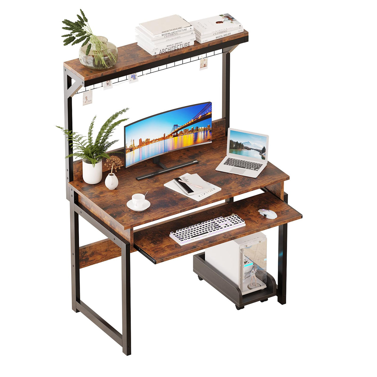 ALISENED 31.5" Computer Desk with Hutch, Office Desk Study Table Writing Desk Workstation PC Table for Home Office, Space Saving Design ALISENED