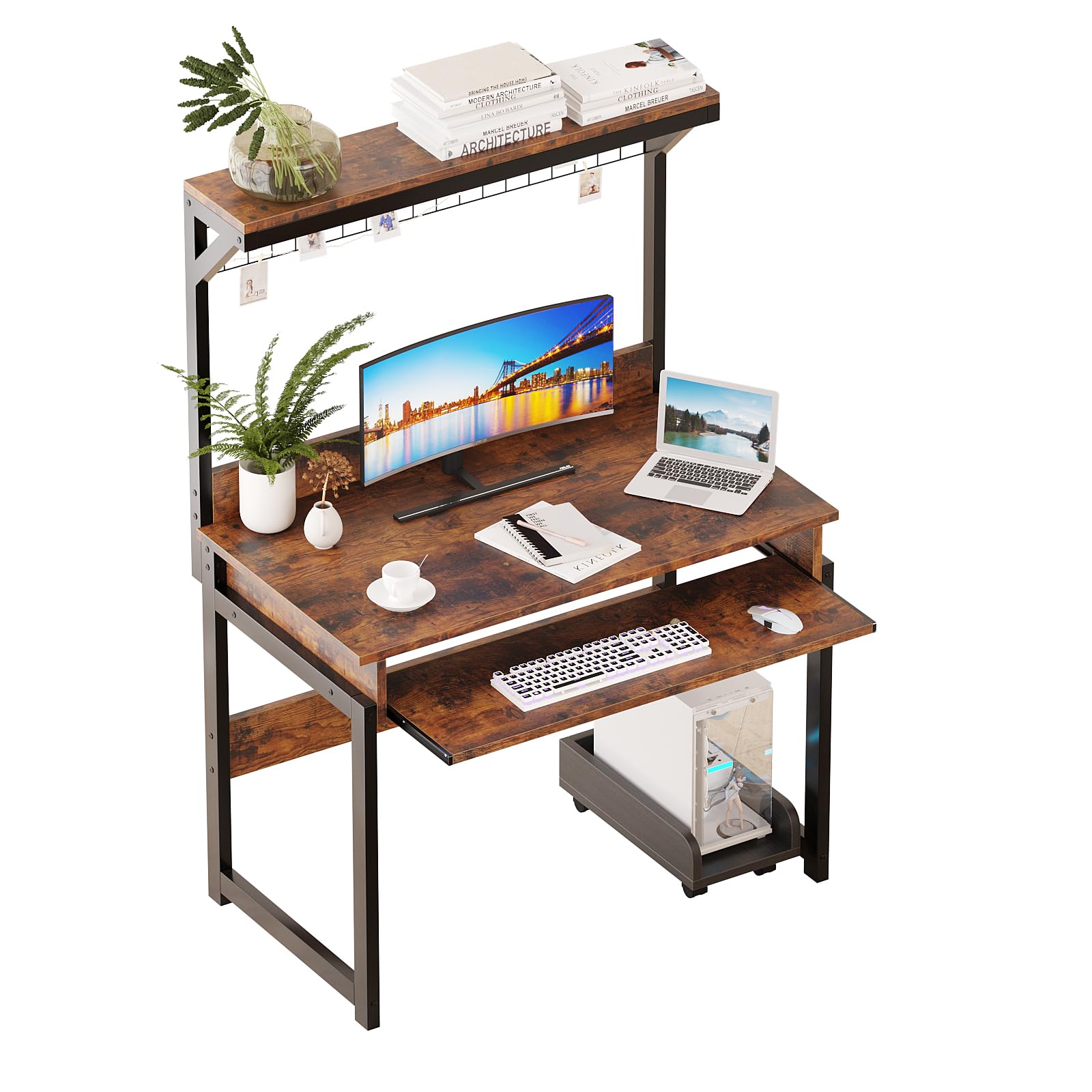 ALISENED 31.5" Computer Desk with Hutch, Office Desk Study Table Writing Desk Workstation PC Table for Home Office, Space Saving Design - WoodArtSupply