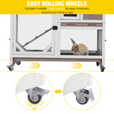 Aivituvin Rabbit Cage Indoor Outdoor Bunny Hutch on Wheels, 2 Story Wood Guinea Pig Cages with 2 Deeper Pull Out Trays Aivituvin