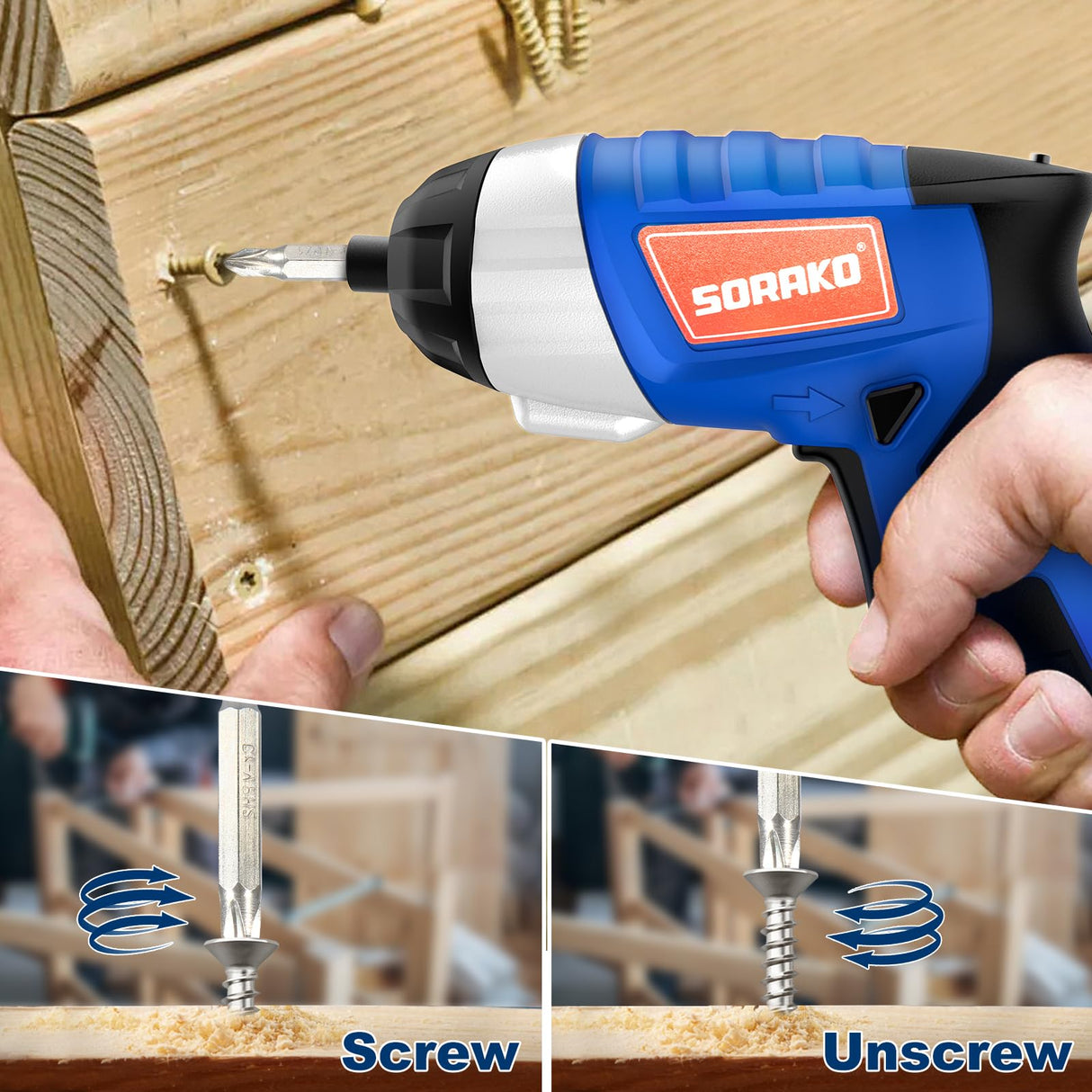 Electric Screwdriver, SORAKO Cordless Screwdriver Rechargeable 4V Max, Power Screwdriver with LED Light, 1300mAh Battery Screwdriver 6 Nm 30 PCS Screw Gun Accessories for Home DIY, Car Repair SORAKO