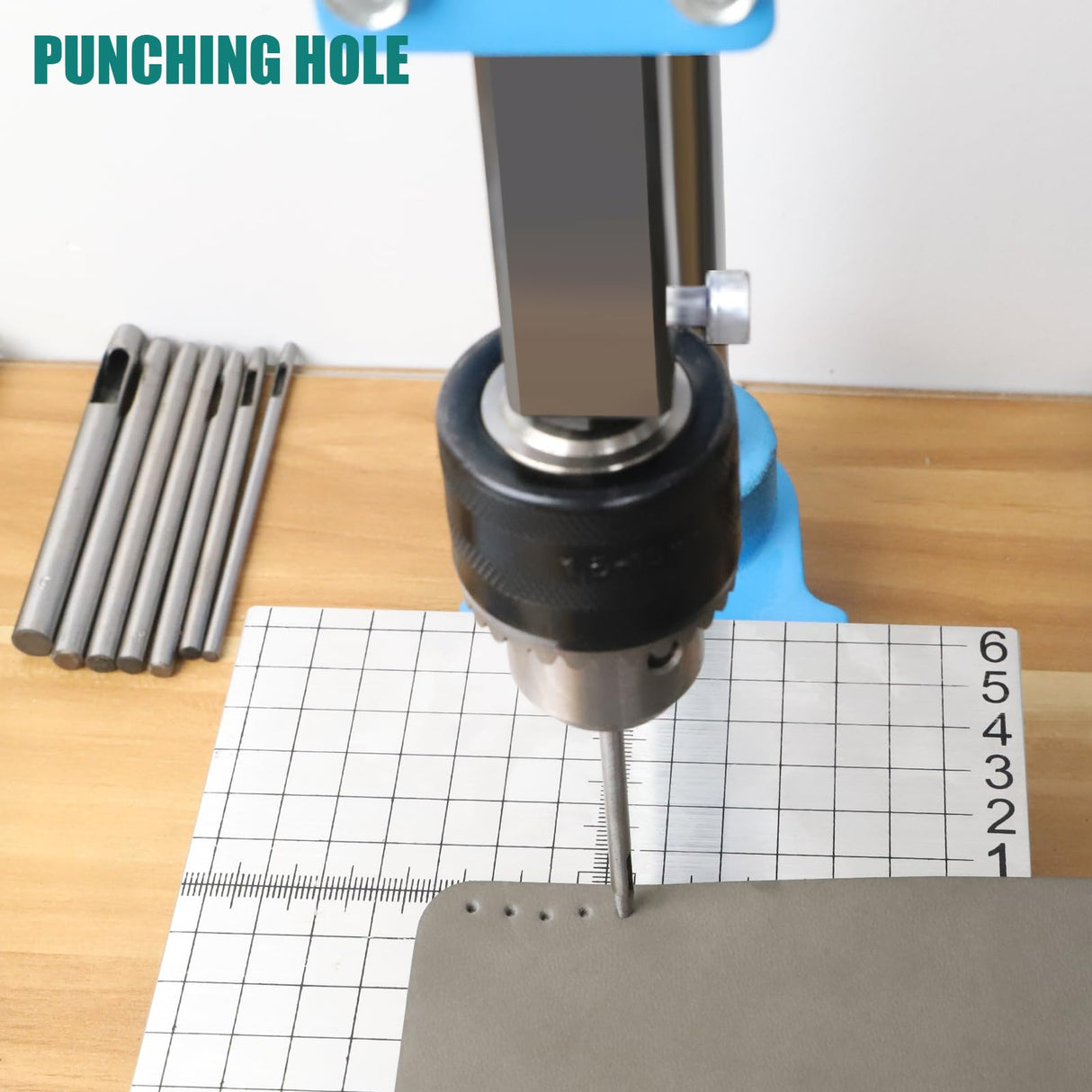 FASTTOBUY Leather Hole Puncher Hand Punching Machine Manual Press Puncher Punch Tools for DIY Leather Craft Punching Holes and Forming Pressing(with Chuck, PP Plate,Aluminum Plate) FASTTOBUY