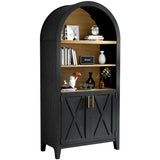 infurnic Arched Storage Cabinet with Beech Wood Door, 5-Tier Display Cabinet, Farmhouse Buffet Cabinet with Storage – Perfect for Dining Room, Living Room, Kitchen, or Home Office infurnic