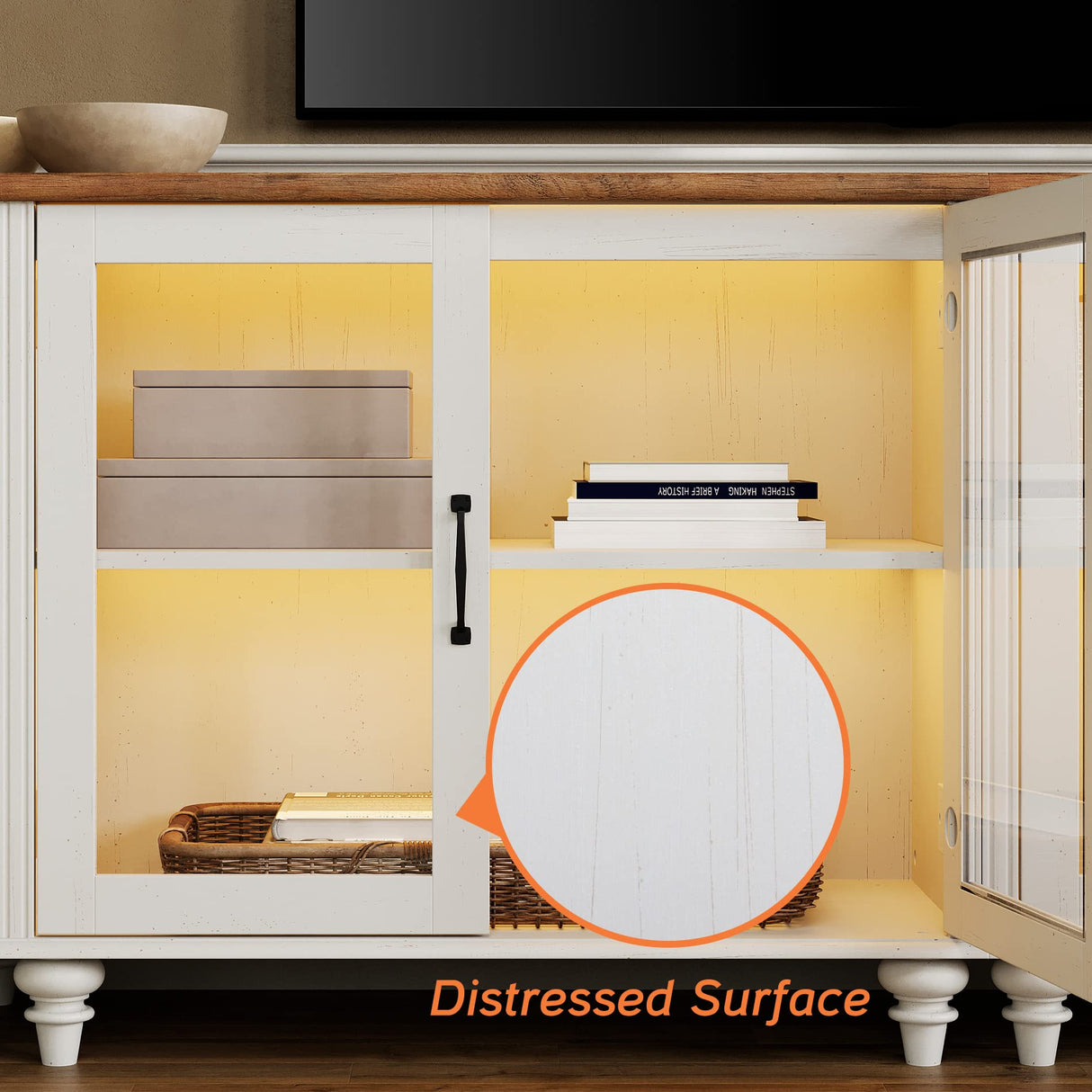 WAMPAT Sideboard Buffet Cabinet, Modern Wood Glass Buffet Sideboard with Storage, Accent Console Table Credenza with Doors for Kitchen, Dinning Room, Living Room, Hallway, White 68 inch WAMPAT