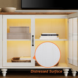 WAMPAT Modern TV Stand for 100 Inch TV, Wood TV Cabinet Entertainment Center for 95/90/85 Inch TV, Large Kitchen Buffet Cabinet with 6 Glass Door for Dining Room & Living Room, White WAMPAT