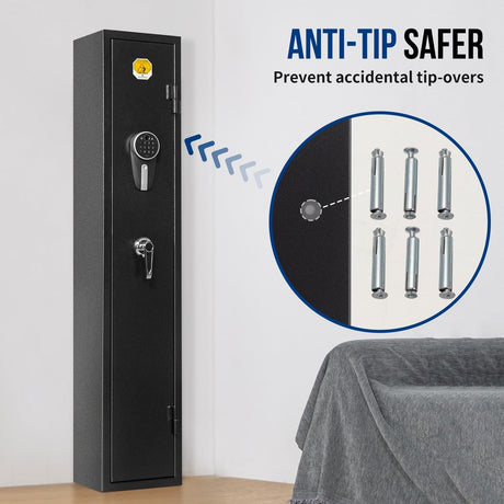 BlackSmith 3 Rifle Gun Safe for Home Rifles and Pistol Long Gun Safe 0.1s Quick Access Fingerprint Recognition Handgun Safe Keypad Wall Mount Gun Cabinet with Pistol Rack Pockets Ammo Storage BlackSmith