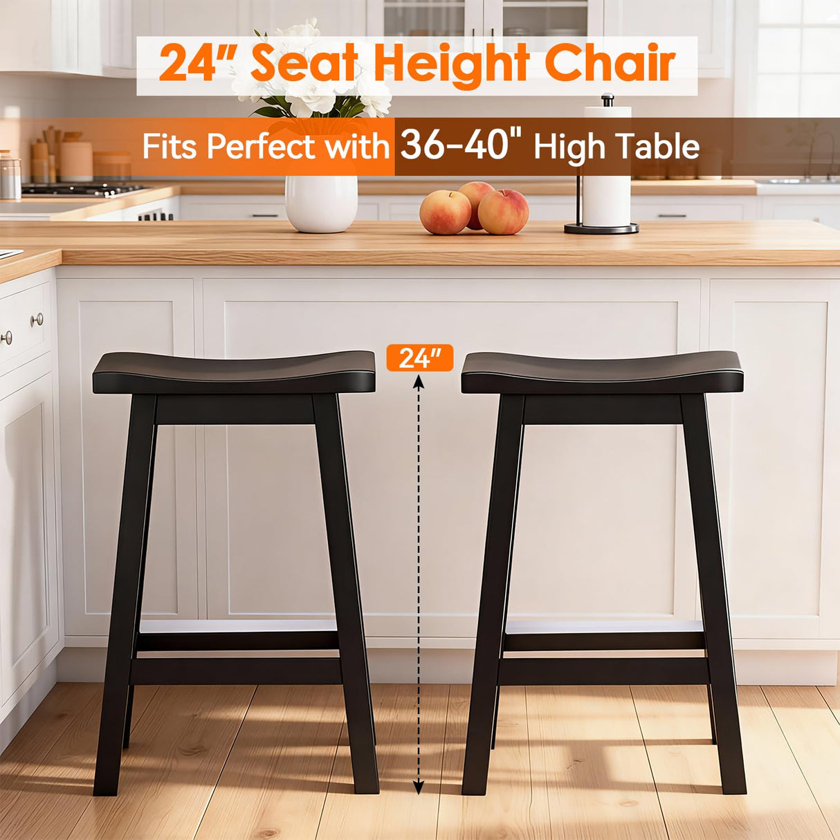 PayLessHere Bar Stools Set of 2, Wooden Saddle Stools 24 Inch Heigh, Bar Chairs Seat with Footrests and Industrial, Kitchen Counter Stools for Restaurant, Bistro Bar and Home Dining PayLessHere