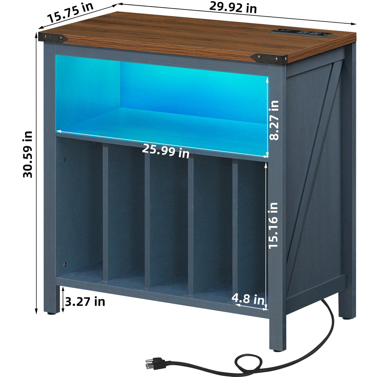 Joaxswe Large Record Player Table with Charging Station & LED Lights, Blue Vinyl Record Storage Cabinet Holds up to 230 Albums, Turntable Stand with Display Shelf for Music Room Bedroom Living Room Joaxswe