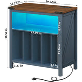 Joaxswe Large Record Player Table with Charging Station & LED Lights, Blue Vinyl Record Storage Cabinet Holds up to 230 Albums, Turntable Stand with Display Shelf for Music Room Bedroom Living Room Joaxswe