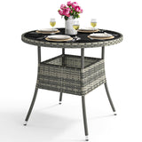 YITAHOME 31.5" Patio Table for 4-Person, Outdoor Patio Wicker Round Dining Table, All-Weather Rattan Bistro Dining Table w/Glass Tabletop for Backyard Deck Porch Poolside, Gray YITAHOME