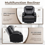 Furniwell Rocker Recliner Chair with Massage for Elderly, Leather Adjustable 360°Swivel Rocking Sofa for Living Room with Remote Control, Cup Holders (Black) Furniwell