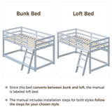 Vantic Low Bunk Bed with Guardrail and LED Light, Floor Toddler Bunk Bed Twin Over Twin with Wide Stairs, Convertible Soild Wooden Loft Bed for Kids with 6 Hooks, Space-Saving, White Vantic