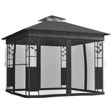 Outsunny 10' x 10' Outdoor Gazebo with Shelves and Netting, Double Roof Patio Gazebo Canopy Shelter, UV30+ Protected for Lawn, Backyard and Deck, Dark Gray Outsunny
